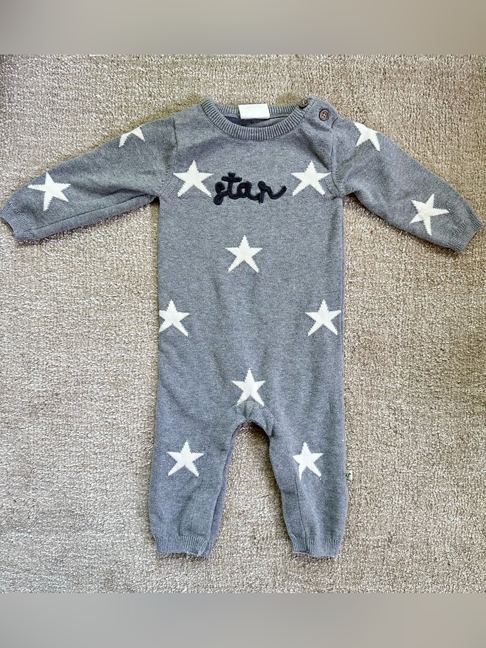 Grey Star Knit Baby One-Piece Bodysuit